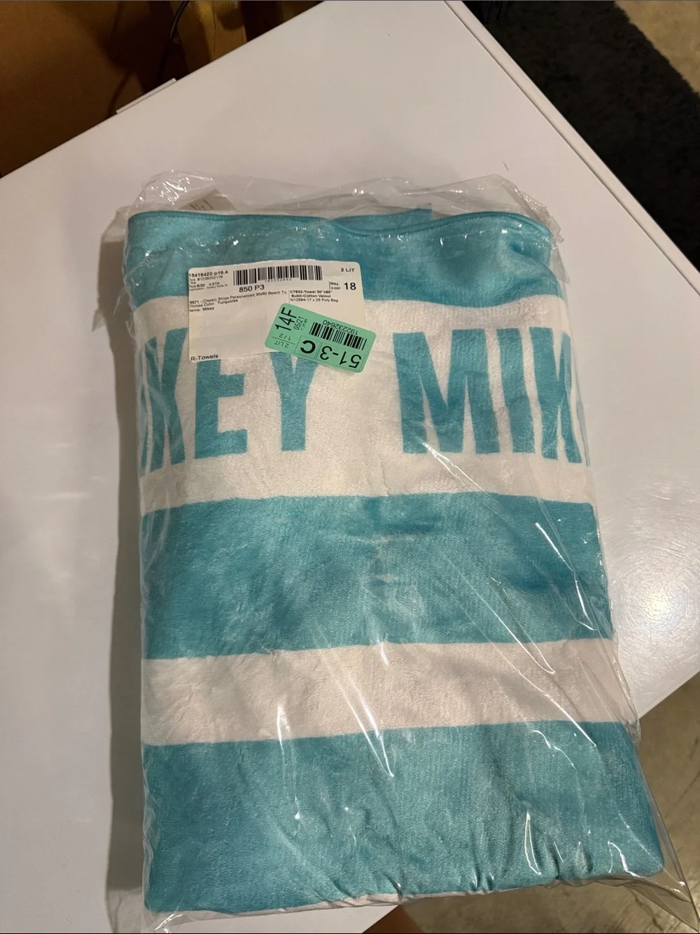 MIKEY Stripe Beach Towel - Aqua & White